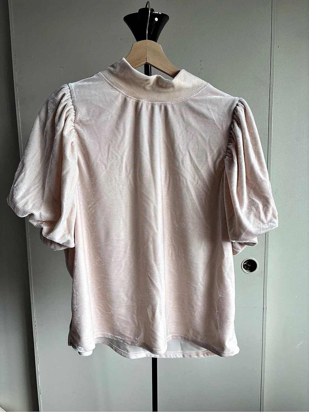 Free People Claudia Velvet Tee Puff Sleeve Mockneck Top